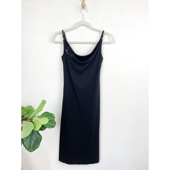 Vintage Y2K Drape Neck Little Black Slip Dress Sz XS - Picture 1 of 9